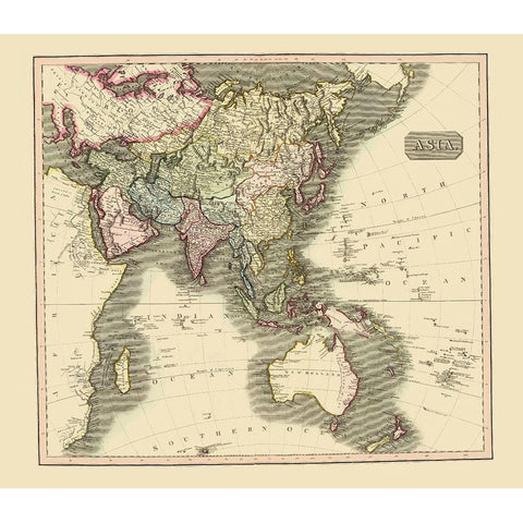 Asia Australia - Thomson 1814 Black Modern Wood Framed Art Print by Thomson