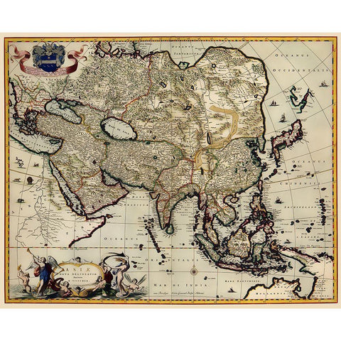 Asia - Visscher 1681 White Modern Wood Framed Art Print by Visscher