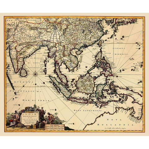 Southeast Asia with Oceania - Visscher 1681 White Modern Wood Framed Art Print by Visscher