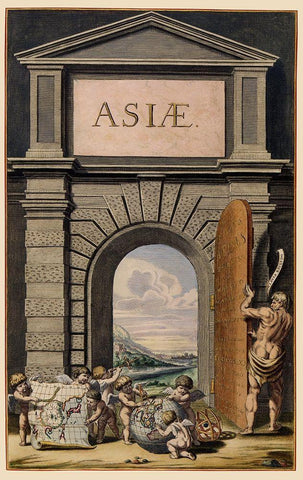 Asia Atlas Title Page - Blaeu 1655 Black Ornate Wood Framed Art Print with Double Matting by Blaeu