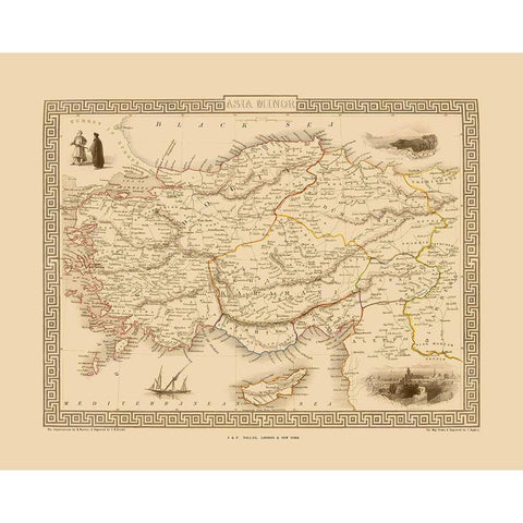 Asia Minor - Tallis 1851 Gold Ornate Wood Framed Art Print with Double Matting by Tallis