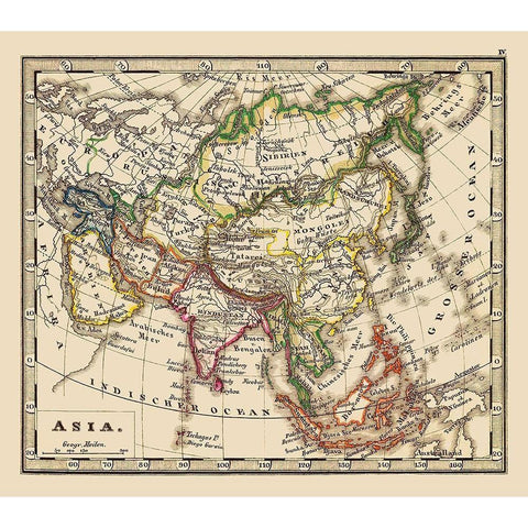 Asia - Stieler 1852 White Modern Wood Framed Art Print by Stieler