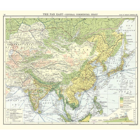 Asia Far East General Commercial Chart Black Modern Wood Framed Art Print with Double Matting by Newnes
