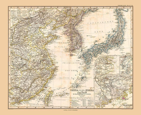 Asia China Korea Japan - Stieler  1885 Black Ornate Wood Framed Art Print with Double Matting by Stieler