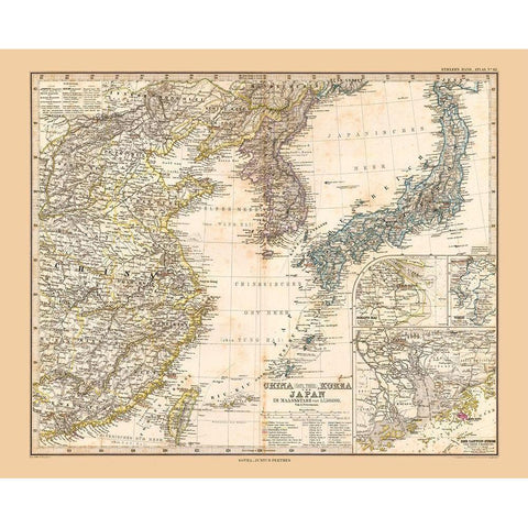 Asia China Korea Japan - Stieler  1885 Black Modern Wood Framed Art Print by Stieler