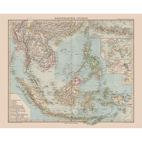 Southeast Asia - Stieler  1885 Gold Ornate Wood Framed Art Print with Double Matting by Stieler
