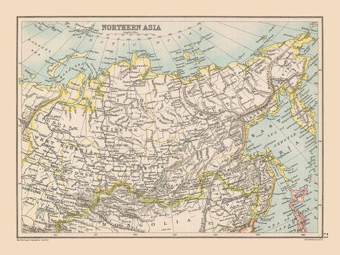 Siberia Northern Asia - Bartholomew 1892 White Modern Wood Framed Art Print with Double Matting by Bartholomew