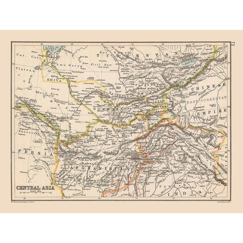 Central Asia - Bartholomew 1892 White Modern Wood Framed Art Print by Bartholomew