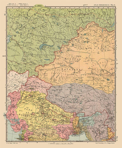 Asia Russia India Mongolia Tibet - Streit 1913 Black Ornate Wood Framed Art Print with Double Matting by Streit