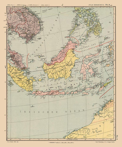 Asia - Streit 1913 White Modern Wood Framed Art Print with Double Matting by Streit