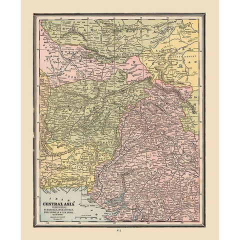 Central Asia - Cram 1888 White Modern Wood Framed Art Print by Cram