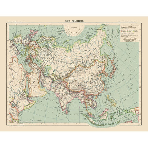 Political of Asia - Schrader 1908 Gold Ornate Wood Framed Art Print with Double Matting by Schrader