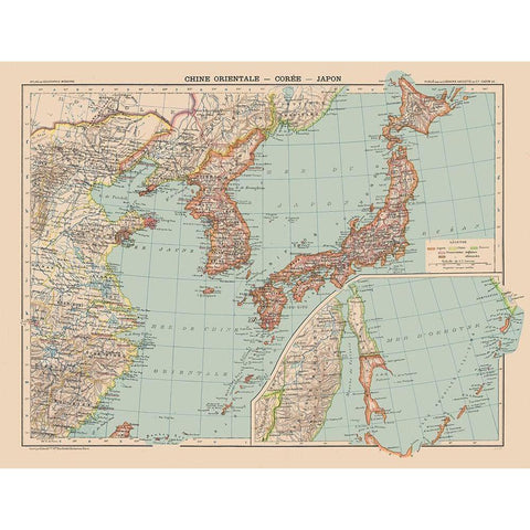 Asia China Korea Japan - Schrader 1908 Black Modern Wood Framed Art Print with Double Matting by Schrader