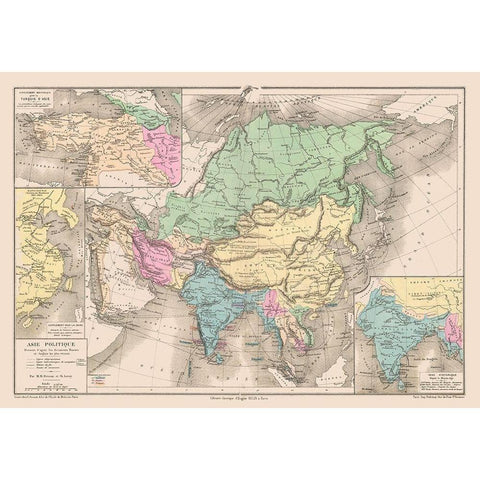 Political of Asia - Drioux 1882 Black Modern Wood Framed Art Print with Double Matting by Drioux