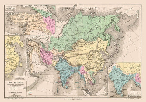 Political of Asia - Drioux 1882 White Modern Wood Framed Art Print with Double Matting by Drioux