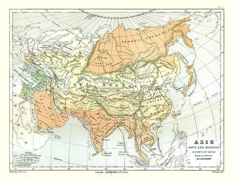 Asia Mongolian Empire - Cortambert 1880 Black Ornate Wood Framed Art Print with Double Matting by Cortambert