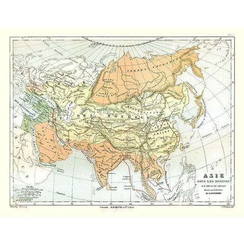 Asia Mongolian Empire - Cortambert 1880 Gold Ornate Wood Framed Art Print with Double Matting by Cortambert
