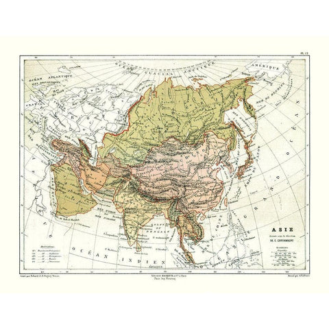 Political of Asia - Cortambert 1880 Gold Ornate Wood Framed Art Print with Double Matting by Cortambert