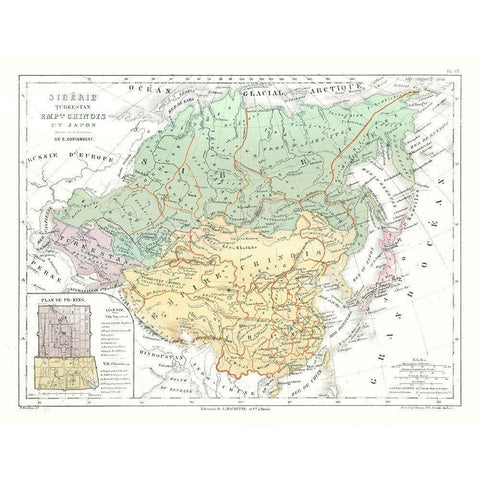 Asia Siberia China Turkestan - Cortambert 1880 Black Modern Wood Framed Art Print by Cortambert