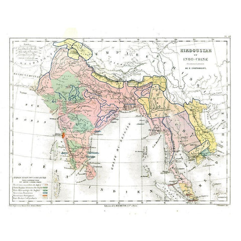 Asia India Indochina - Cortambert 1880 White Modern Wood Framed Art Print by Cortambert