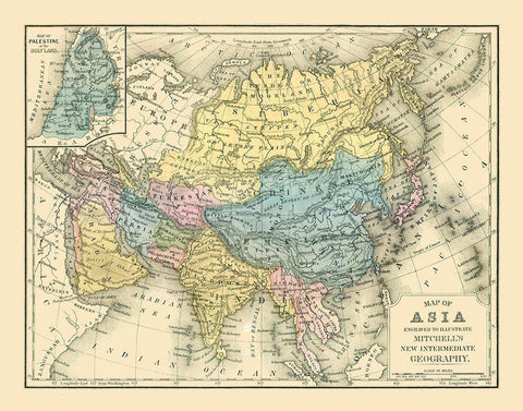 Asia - Mitchell 1869 White Modern Wood Framed Art Print with Double Matting by Mitchell