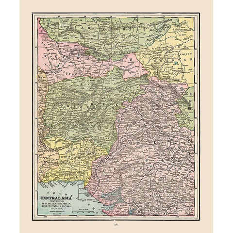 Central Asia - Cram 1892 White Modern Wood Framed Art Print by Cram