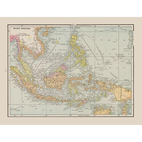 Asia East Indies - Cram 1892 White Modern Wood Framed Art Print by Cram