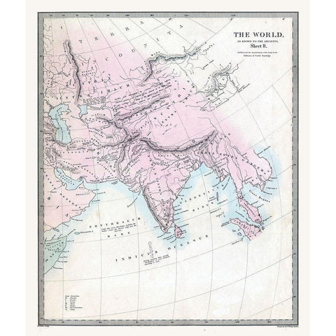 World Known to Ancients Asia - Stanford 1830 Black Modern Wood Framed Art Print with Double Matting by Stanford