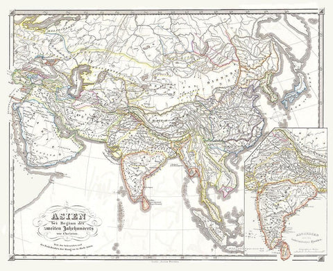 Asia 200 BC - Spruner 1855 Black Ornate Wood Framed Art Print with Double Matting by Spruner