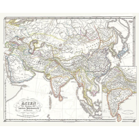Asia 200 BC - Spruner 1855 White Modern Wood Framed Art Print by Spruner