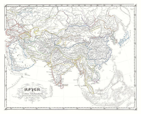 Asia Parthian Empire Han China - Spruner 1855 White Modern Wood Framed Art Print with Double Matting by Spruner