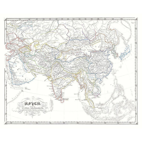 Asia Parthian Empire Han China - Spruner 1855 Black Modern Wood Framed Art Print by Spruner