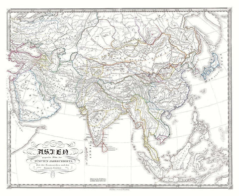 Asia Sassanid Empire Huns - Spruner 1855 Black Ornate Wood Framed Art Print with Double Matting by Spruner