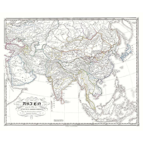 Asia Sassanid Empire Huns - Spruner 1855 Gold Ornate Wood Framed Art Print with Double Matting by Spruner