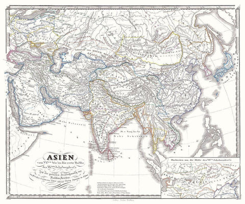Asia 6th to 9th Century - Spruner 1855 Black Ornate Wood Framed Art Print with Double Matting by Spruner