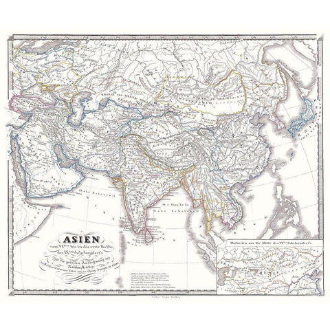 Asia 6th to 9th Century - Spruner 1855 White Modern Wood Framed Art Print by Spruner