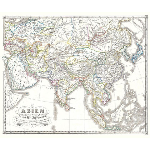 Asia 11-12 Centuries - Spruner 1855 Gold Ornate Wood Framed Art Print with Double Matting by Spruner