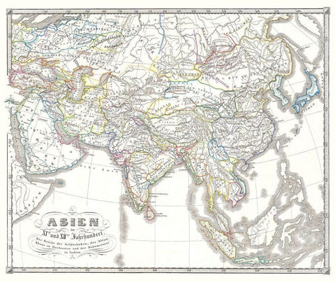 Asia 11-12 Centuries - Spruner 1855 White Modern Wood Framed Art Print with Double Matting by Spruner