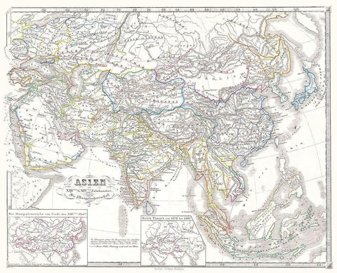 Asia Mongol Empire - Spruner 1855 Black Ornate Wood Framed Art Print with Double Matting by Spruner