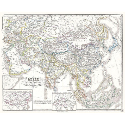 Asia Mongol Empire - Spruner 1855 Gold Ornate Wood Framed Art Print with Double Matting by Spruner