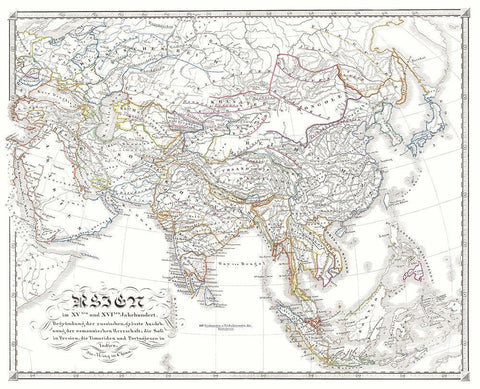 Asia 15-16 Centuries - Spruner 1855 Black Ornate Wood Framed Art Print with Double Matting by Spruner