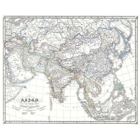 Asia End of 17th Century - Spruner 1855 Gold Ornate Wood Framed Art Print with Double Matting by Spruner