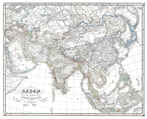 Asia End of 17th Century - Spruner 1855 White Modern Wood Framed Art Print with Double Matting by Spruner