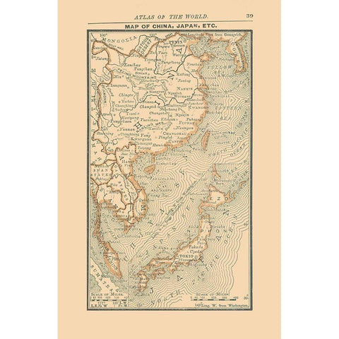 Asia China Japan Korea - Alden 1886 Black Modern Wood Framed Art Print by Alden