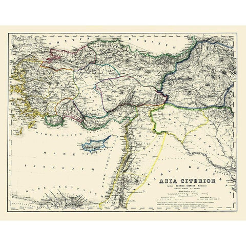 Asia Minor - Kiepert 1903 Gold Ornate Wood Framed Art Print with Double Matting by Kiepert