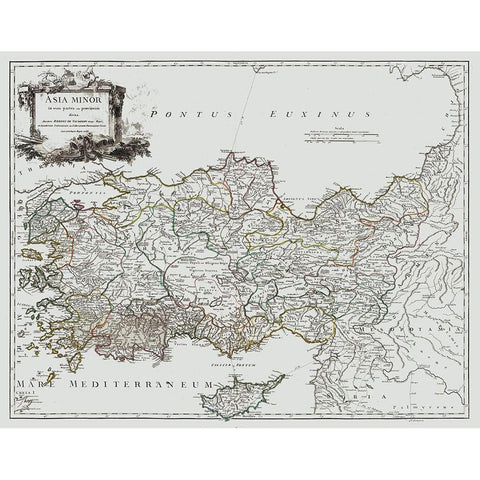 Asia Minor - Vaugondy 1757 Black Modern Wood Framed Art Print with Double Matting by Vaugondy