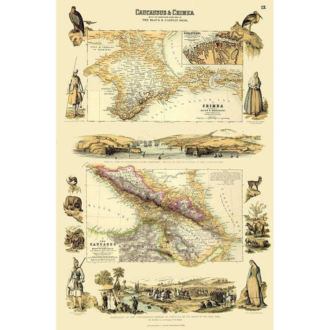 Asia Caucasus Crimea Black Caspian Seas Gold Ornate Wood Framed Art Print with Double Matting by Edinburgh