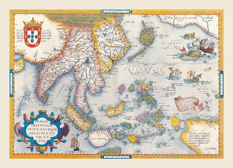 India Asia - Blaeu 1665 White Modern Wood Framed Art Print with Double Matting by Blaeu