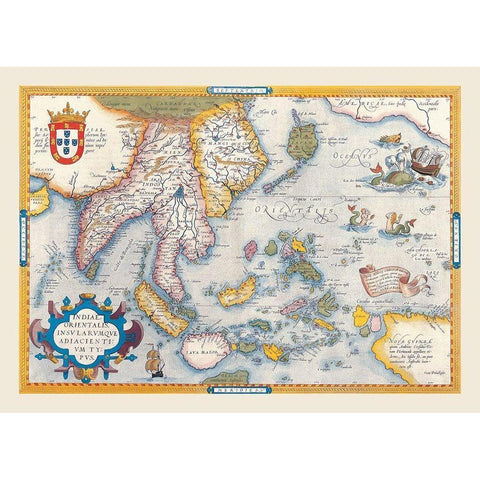 India Asia - Blaeu 1665 White Modern Wood Framed Art Print by Blaeu