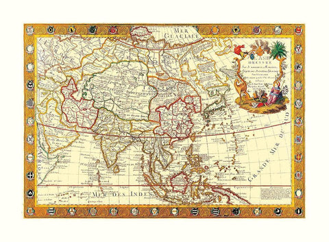 Asia - Danet 1732 White Modern Wood Framed Art Print with Double Matting by Danet